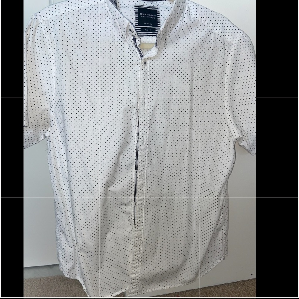 White and navy blue polka dots dress shirt